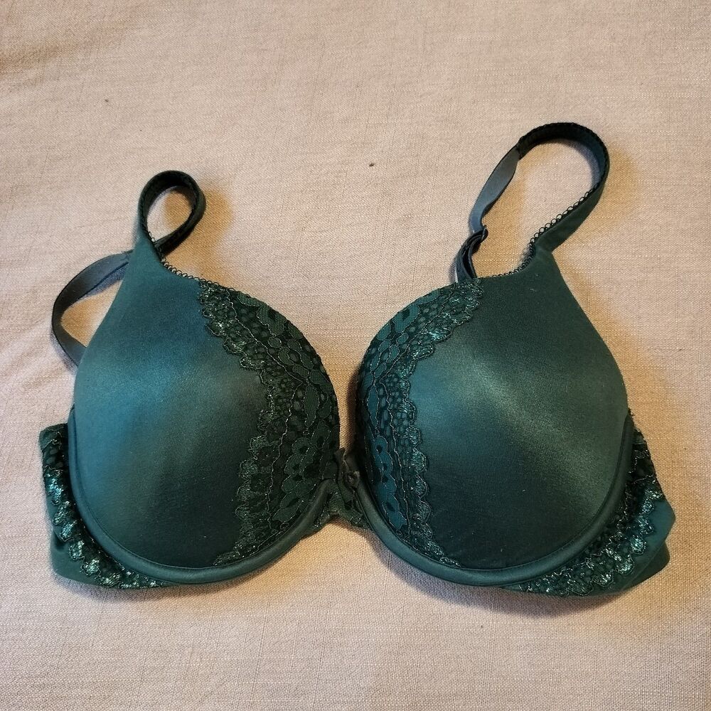 Victoria’s Secret Green w/ Lace Bra Body By Victoria Perfect Shape Padded Sz 34D